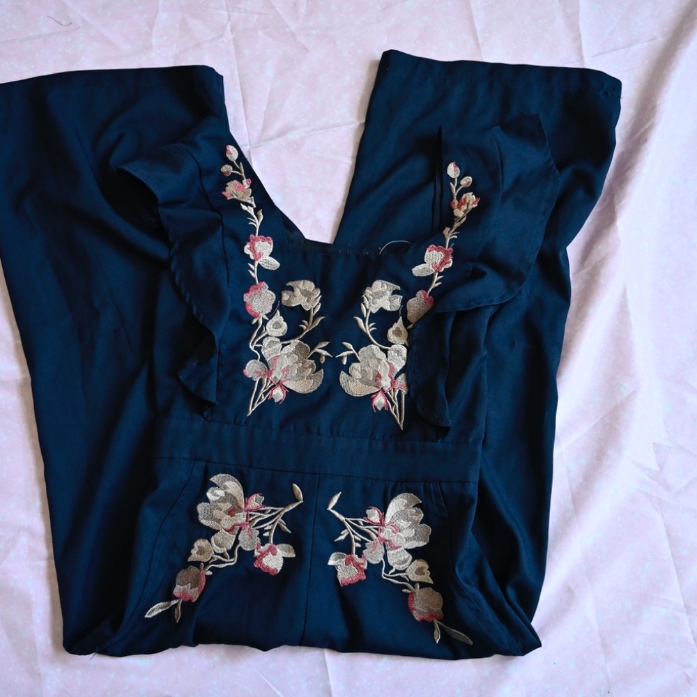 Navy Embroidered Jumpsuit – Size S
